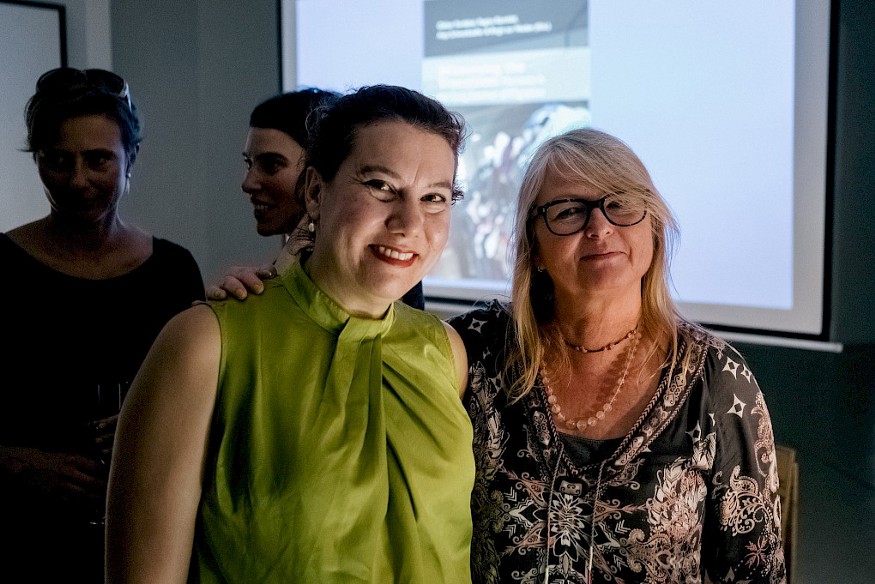 Regina Römhild and Gökçe Yurdakul at their book launch at SAVVY Contemporary in 2018. (c) Merve Terzi